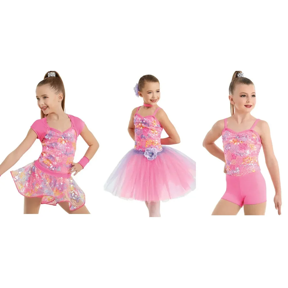 Pre-Owned Dance Costume Weissman 11049 Pink 3in1 Jazz Tap Ballet Sequin